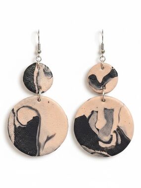 Noir & Sand Marbled Clay Drop Earrings